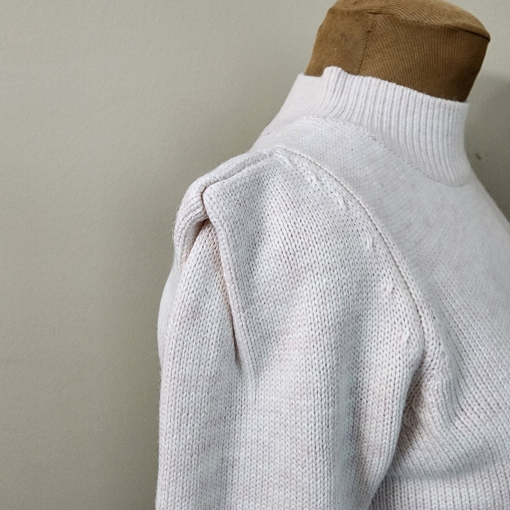 Fate knit sweater size S oatmeal puffed shoulder pullover longsleeve - Picture 4 of 12